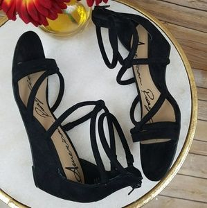 Calla Strappy Wedge Sandals, Black